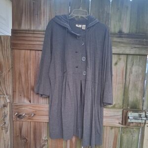 ZUDA Gray Hooded Pleated Swing Jacket/Coat
